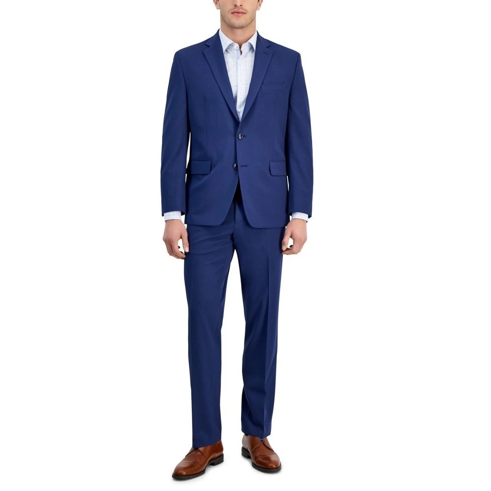 Perry Ellis Portfolio Mens Modern fit 2 Piece Suit 40S 33W 30L Blue Stretch